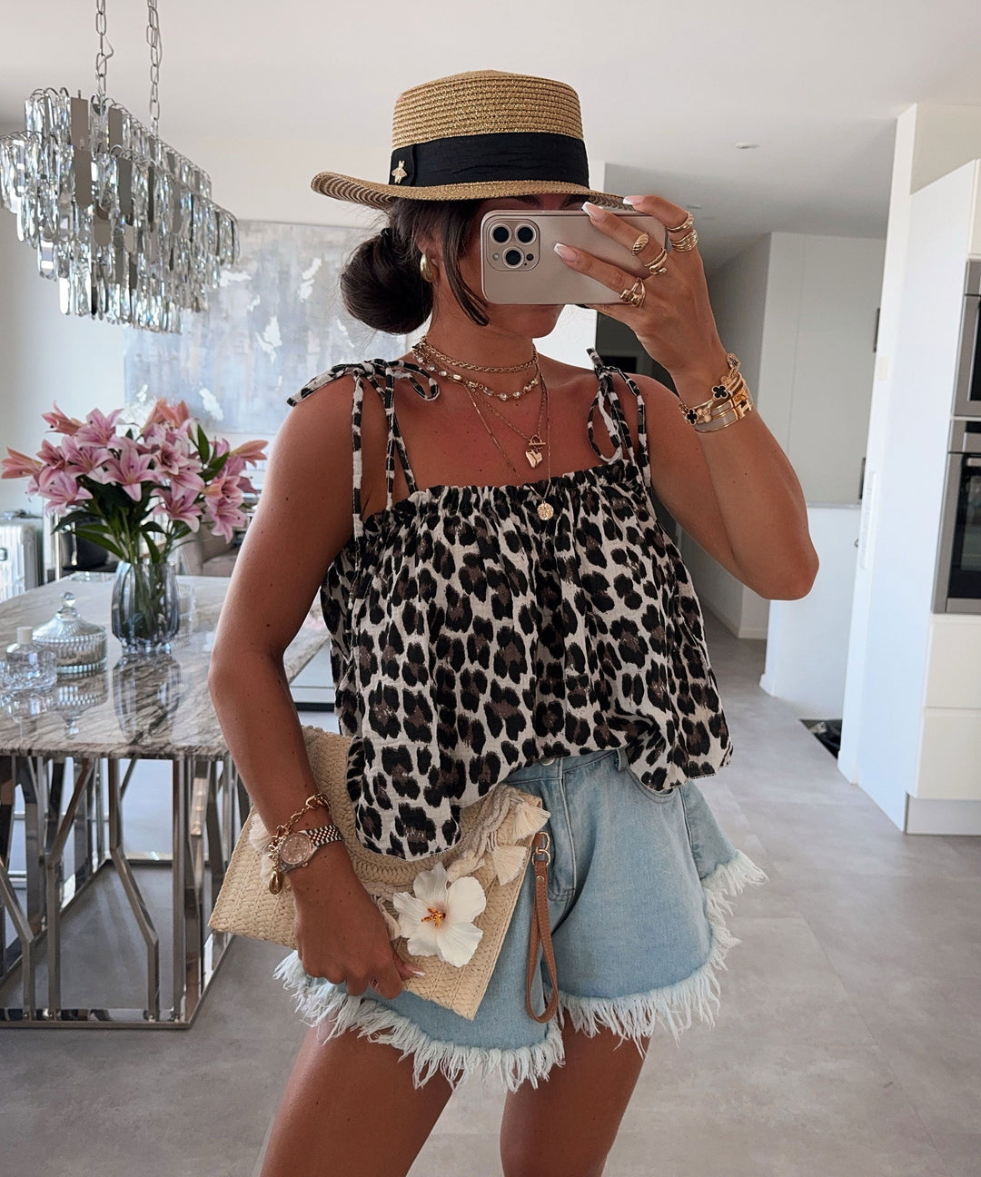 Musselin Top Leann Leo Beige Ladypolitan ♡
