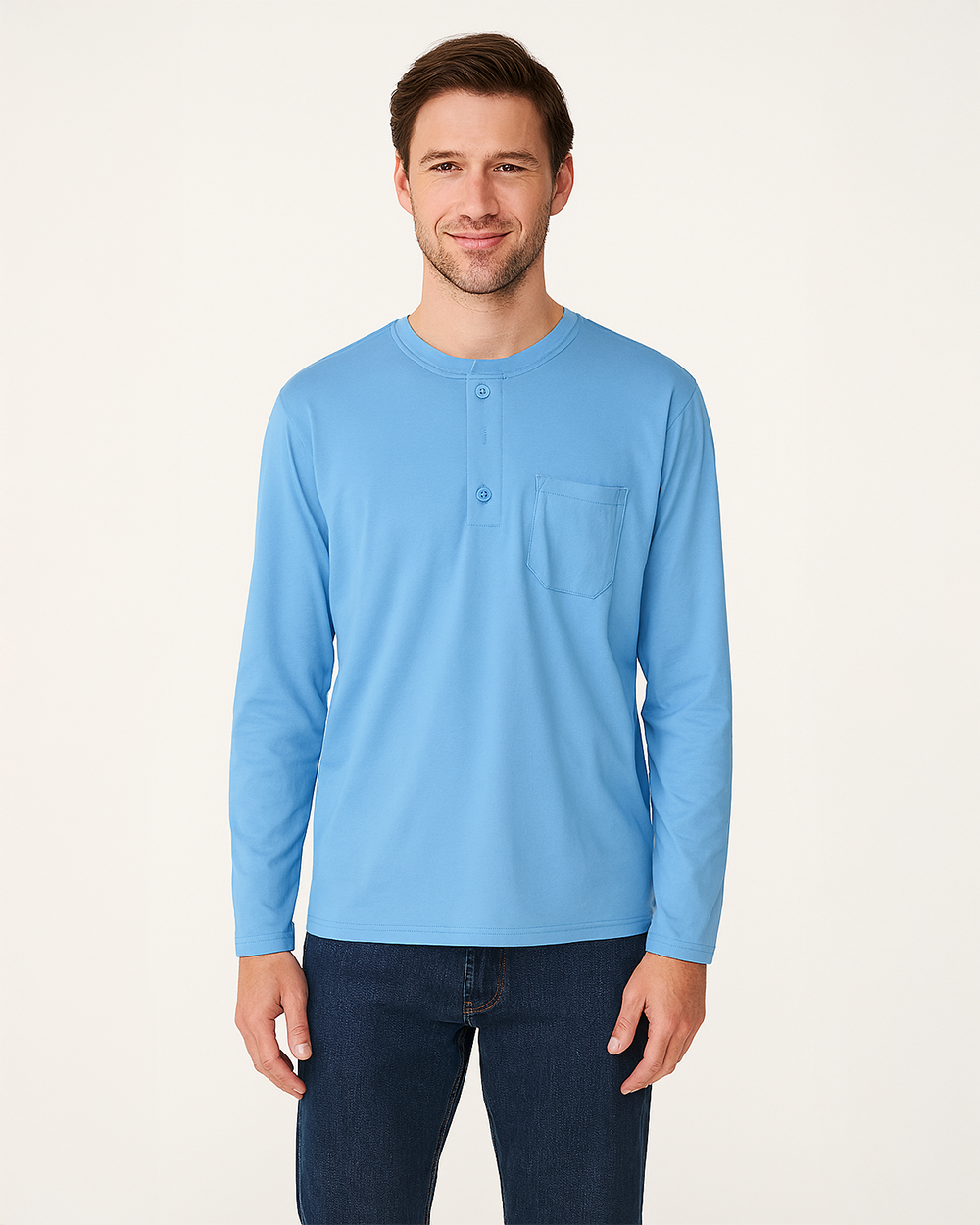 Langarm Henley Shirt mit Brusttasche