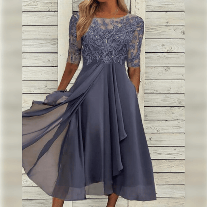 Sophie – Damen Halbarm Spitzen Midikleid