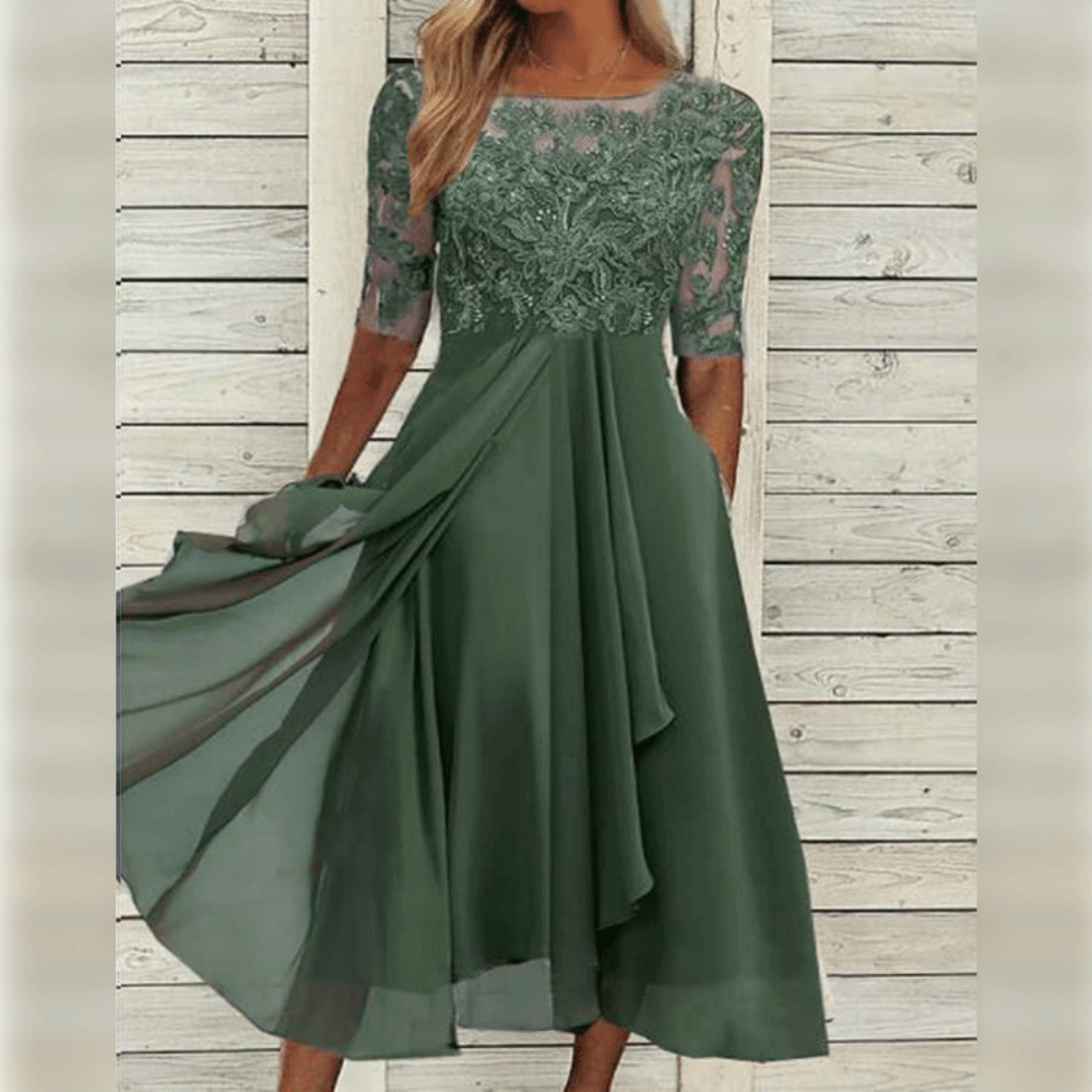 Sophie – Damen Halbarm Spitzen Midikleid