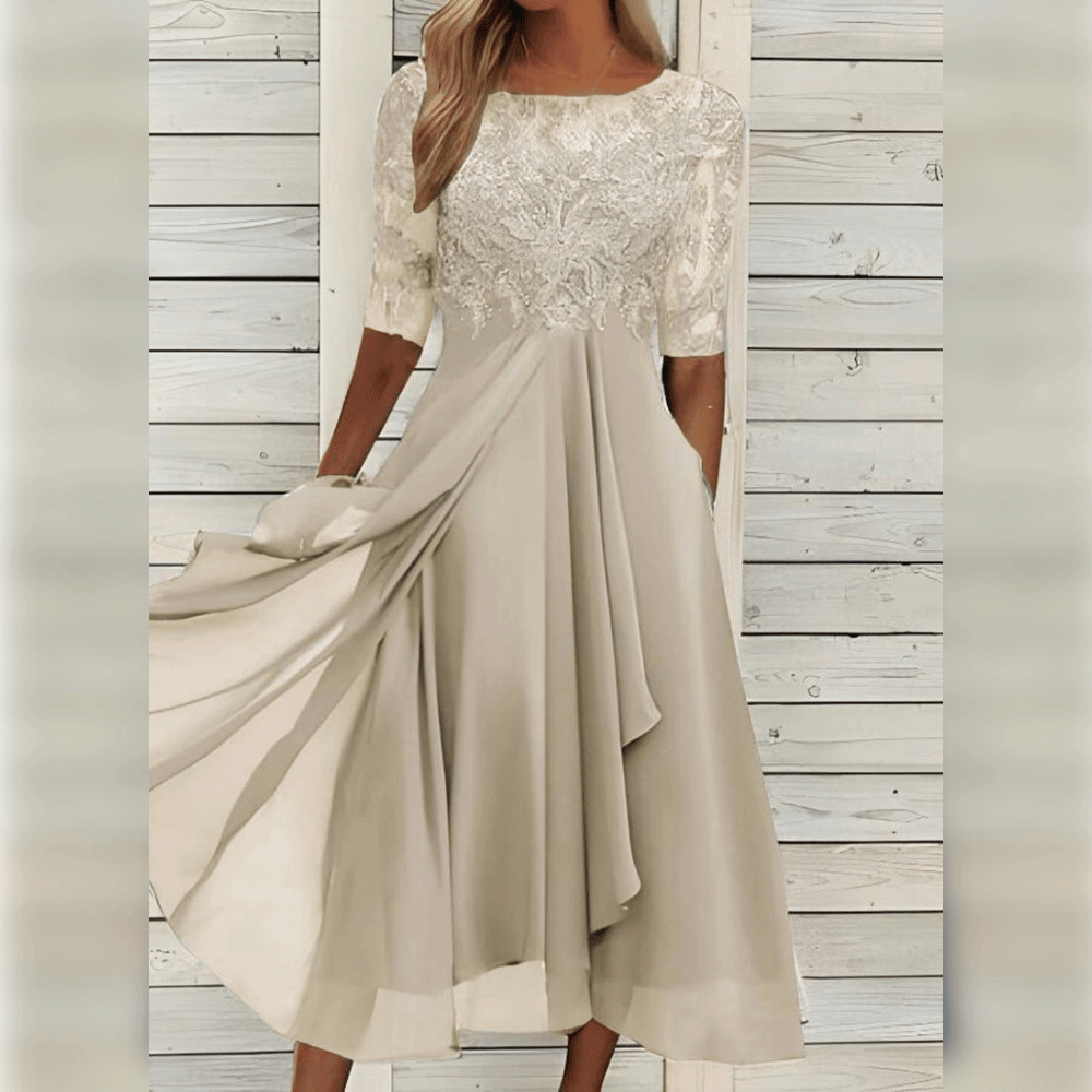 Sophie – Damen Halbarm Spitzen Midikleid