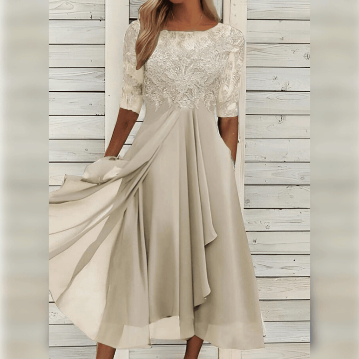 Sophie – Damen Halbarm Spitzen Midikleid