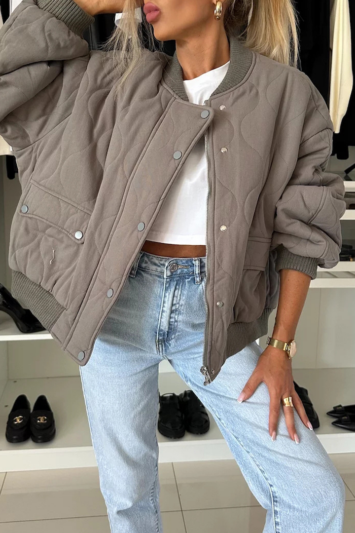 Nora - Einfarbige Jacke Mit Taschen Für Frauen