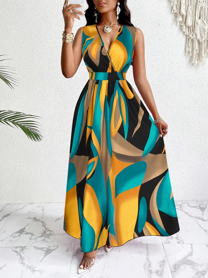 Sofia | Elegantes Maxikleid mit abstraktem Kunst Print