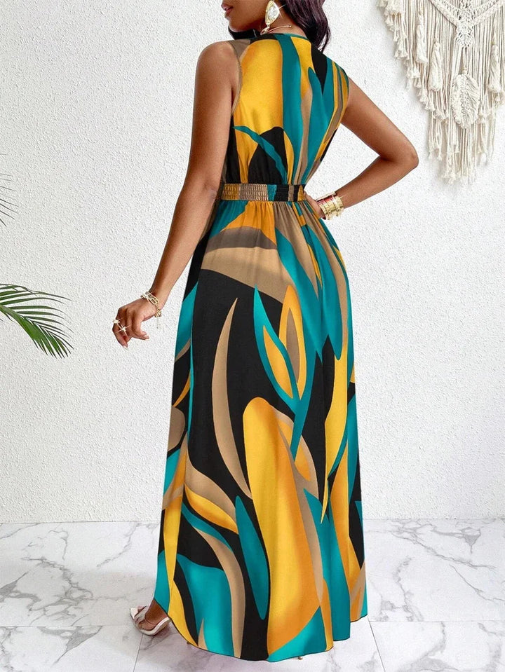 Sofia | Elegantes Maxikleid mit abstraktem Kunst Print