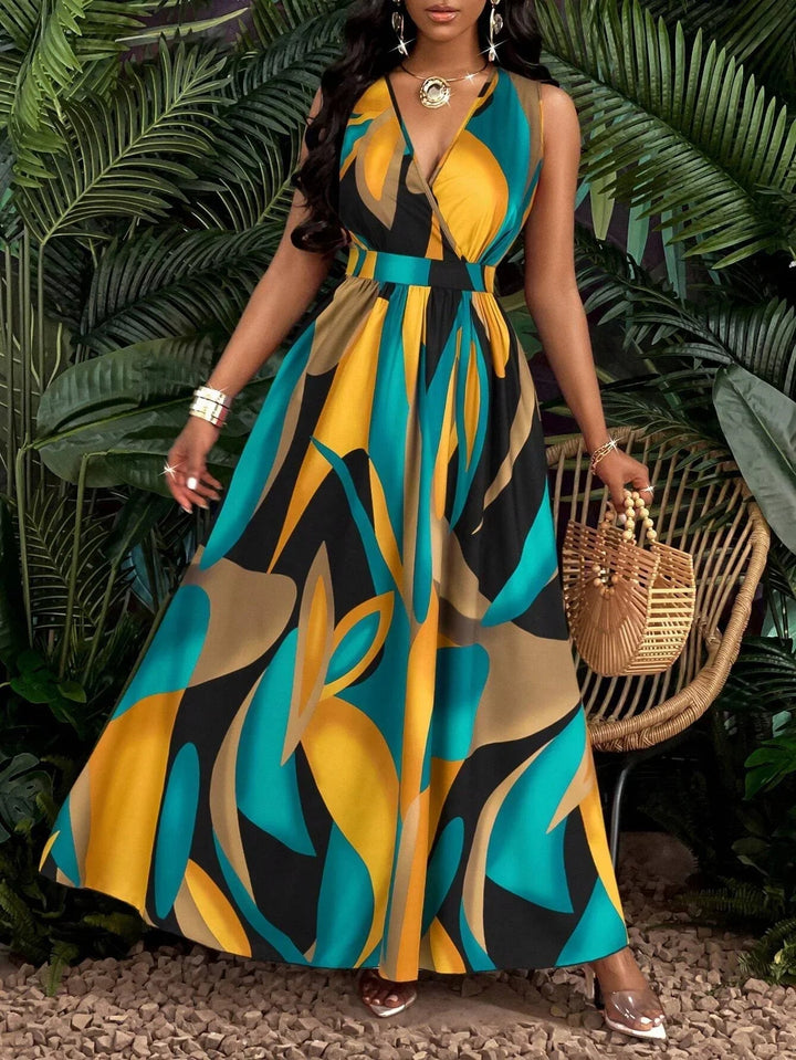 Sofia | Elegantes Maxikleid mit abstraktem Kunst Print