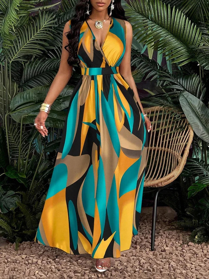 Sofia | Elegantes Maxikleid mit abstraktem Kunst Print