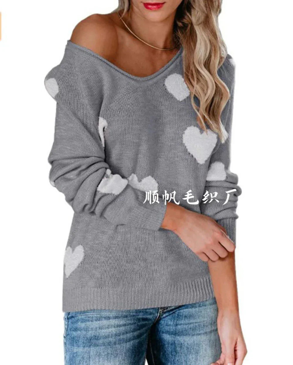 Claudia | Damen-Weihnachtspullover mit Herzmuster