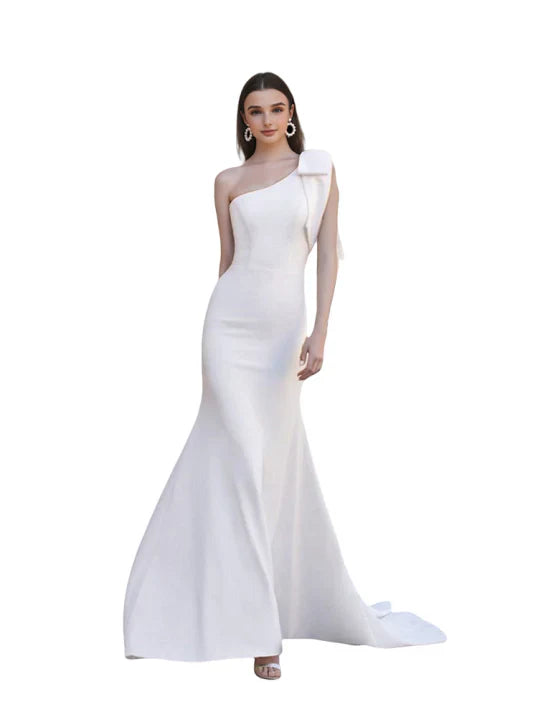 Christa | Damen Modernes Ein-Schulter Figurbetontes Hochzeitskleid