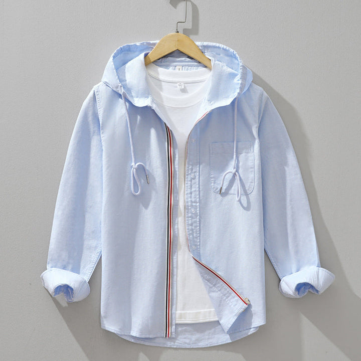 Linen Hoodie mit Kapuze und Reißverschluss