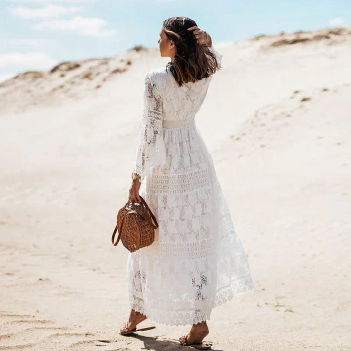 Katharina | Damen Sommer Bohemian Maxi Kleid Mit Langarm