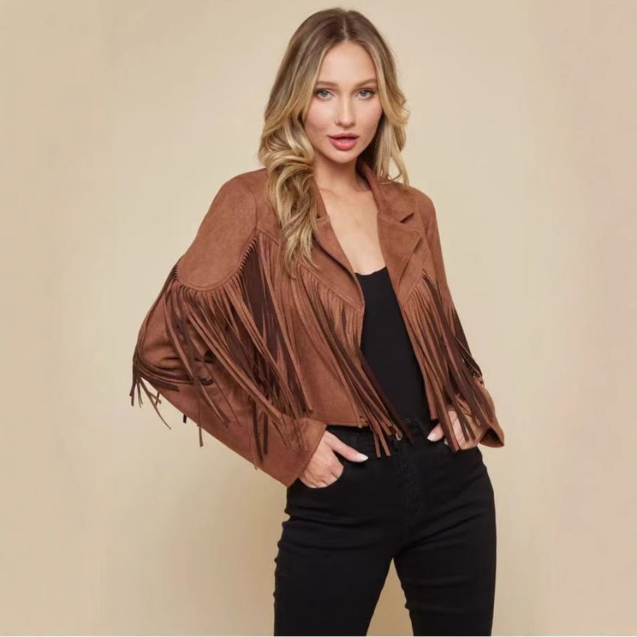 Fransenjacke Kurz | Vintage Stil mit Reverskragen