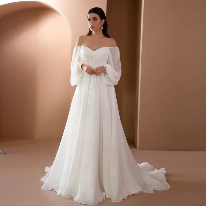 Daniela | Damen Maxikleid für Hochzeitsgäste mit Carmen-Ausschnitt