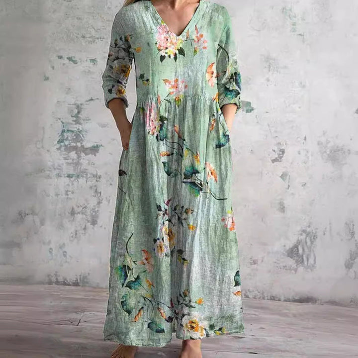 Damen Sommerkleid V-Ausschnitt Blumenprint