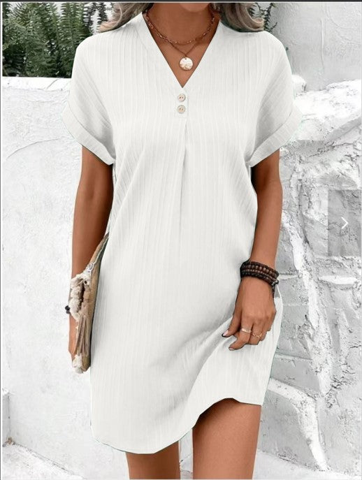 Mara – Damen Kurzarm V-Ausschnitt Kleid