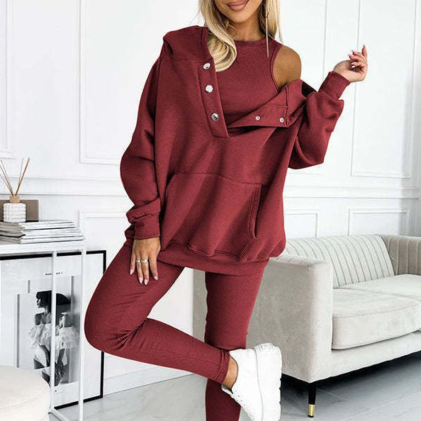 Damen 3-teiliges Loungewear-Set Hoodie