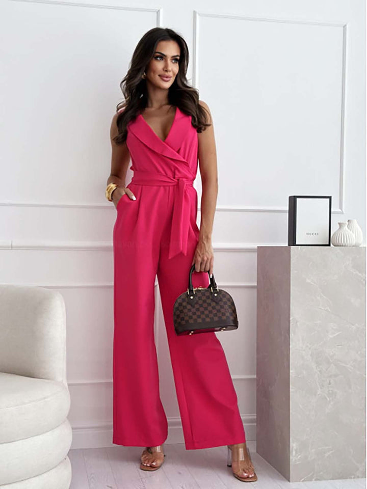 Damen Jumpsuit ärmellos mit Bindegürtel
