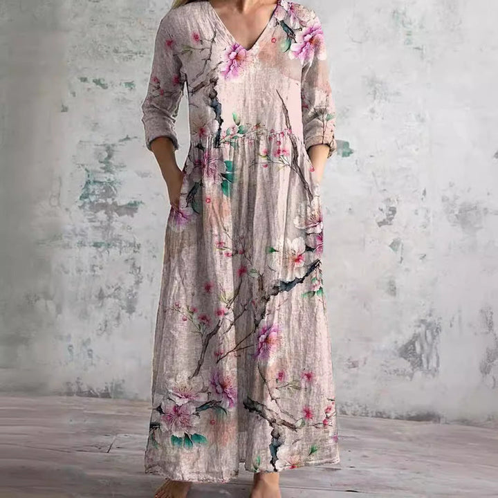 Damen Sommerkleid V-Ausschnitt Blumenprint