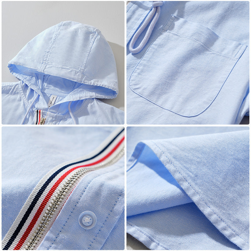 Linen Hoodie mit Kapuze und Reißverschluss