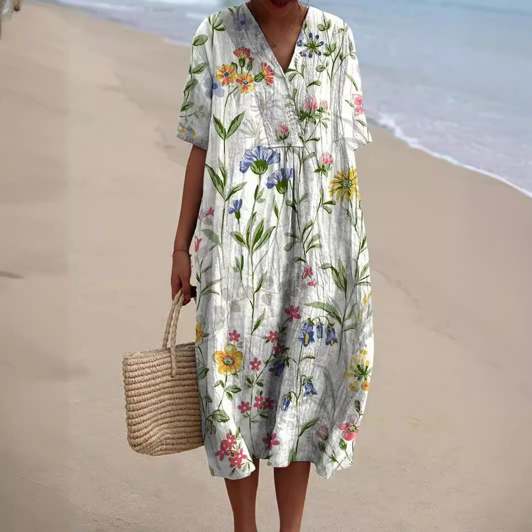 Sommerkleid Kurzarm mit Blumenprint