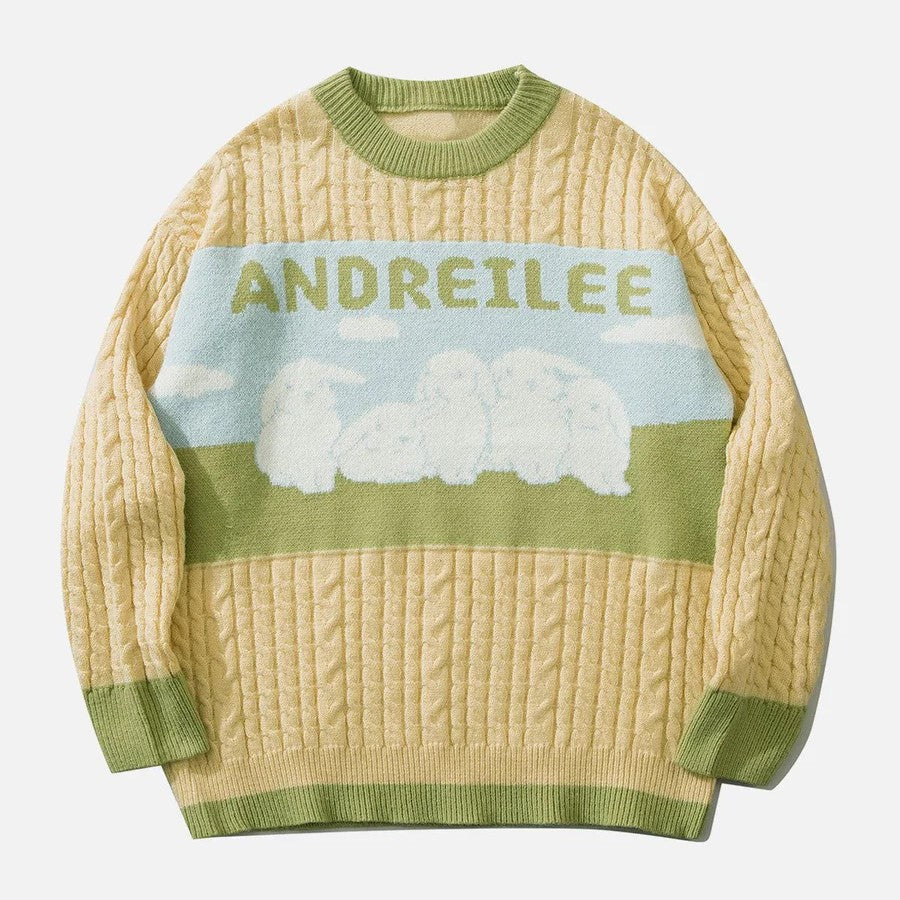 Odessa - Zopfmusterpullover mit pastellfarbenem Wolkenmotiv