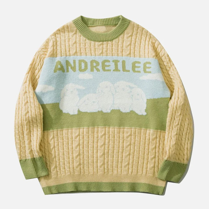 Odessa - Zopfmusterpullover mit pastellfarbenem Wolkenmotiv