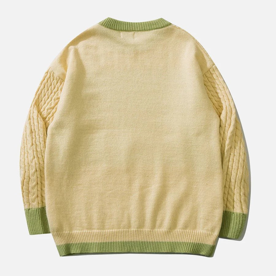 Odessa - Zopfmusterpullover mit pastellfarbenem Wolkenmotiv