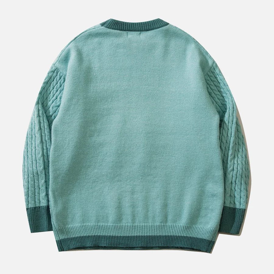Odessa - Zopfmusterpullover mit pastellfarbenem Wolkenmotiv