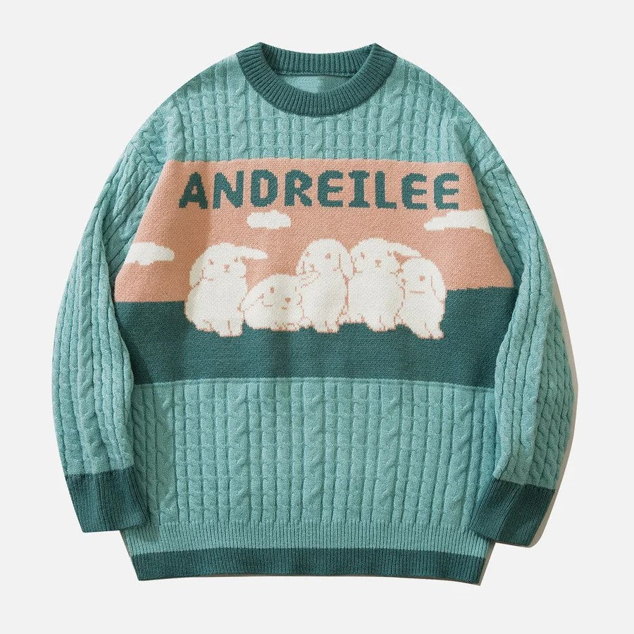 Odessa - Zopfmusterpullover mit pastellfarbenem Wolkenmotiv