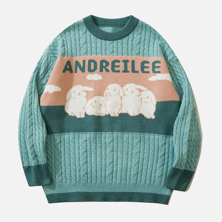 Odessa - Zopfmusterpullover mit pastellfarbenem Wolkenmotiv