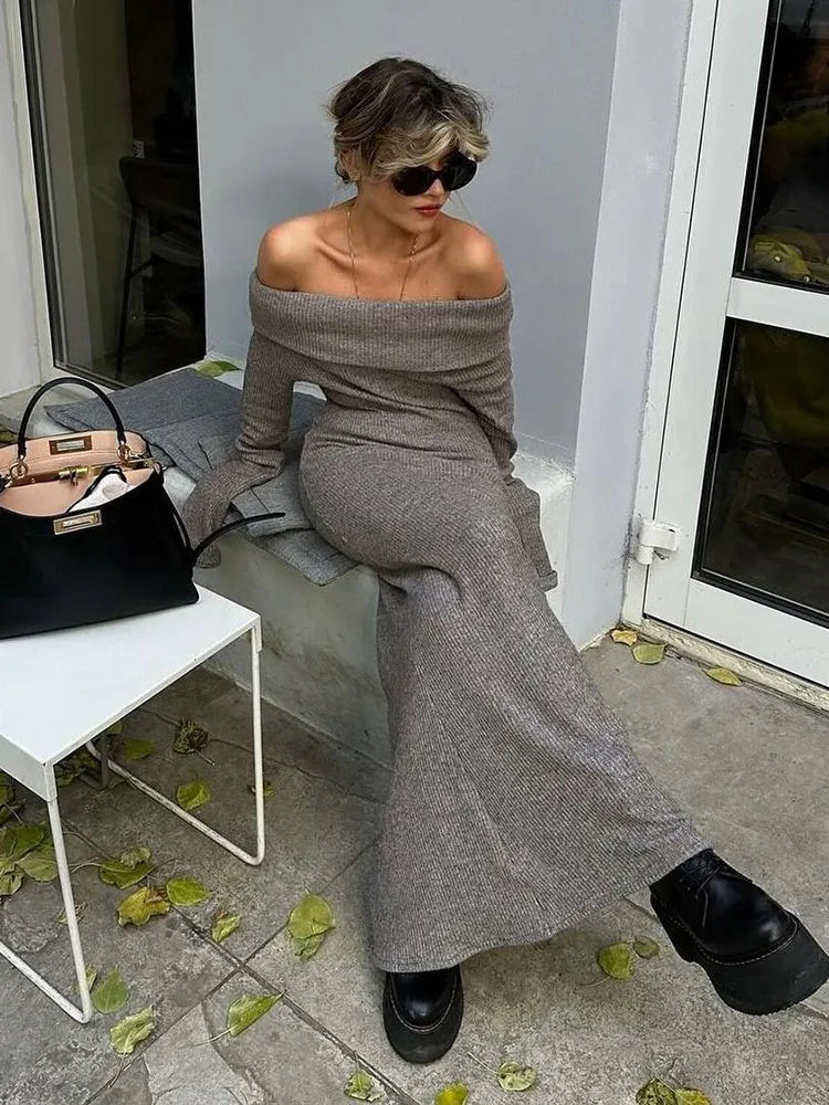 Off-Shoulder Strick Maxikleid Damen für Herbst