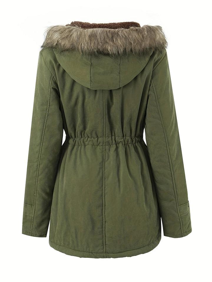 Olive - Elegante Fleece Parka Winterjacke
