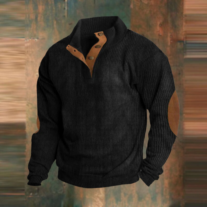 Thomas | Herren Lässiger Gerippter Pullover mit Knopfleiste am Kragen