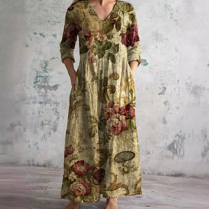 Damen Sommerkleid V-Ausschnitt Blumenprint