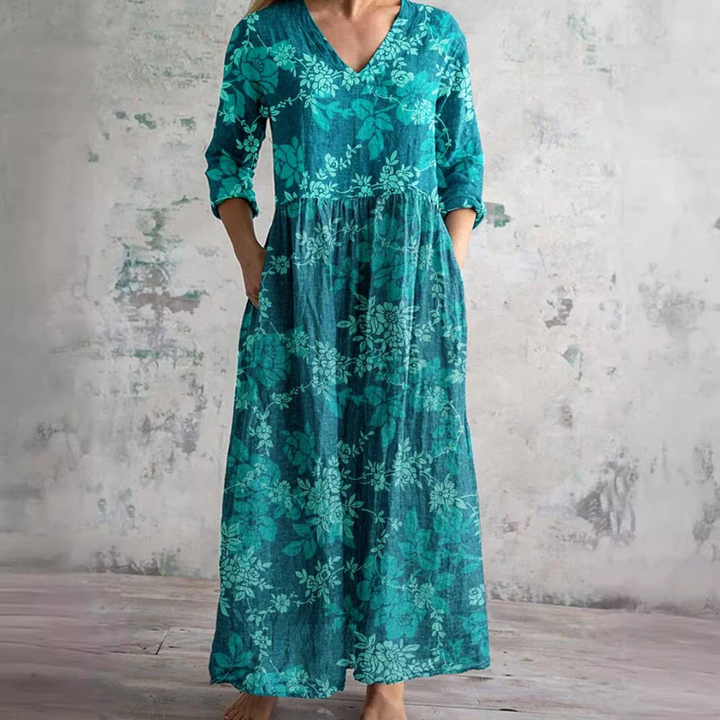 Damen Sommerkleid V-Ausschnitt Blumenprint