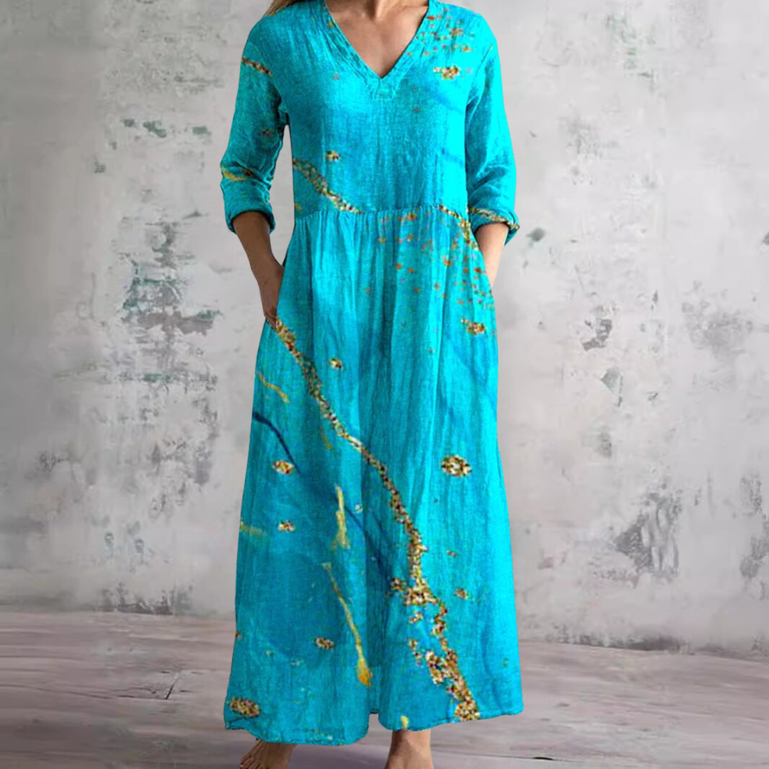 Damen Sommerkleid V-Ausschnitt Blumenprint