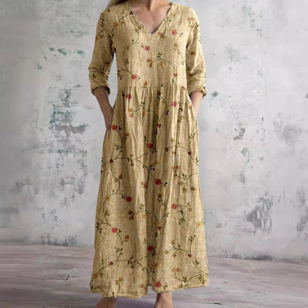 Damen Sommerkleid V-Ausschnitt Blumenprint