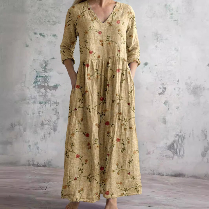 Damen Sommerkleid V-Ausschnitt Blumenprint