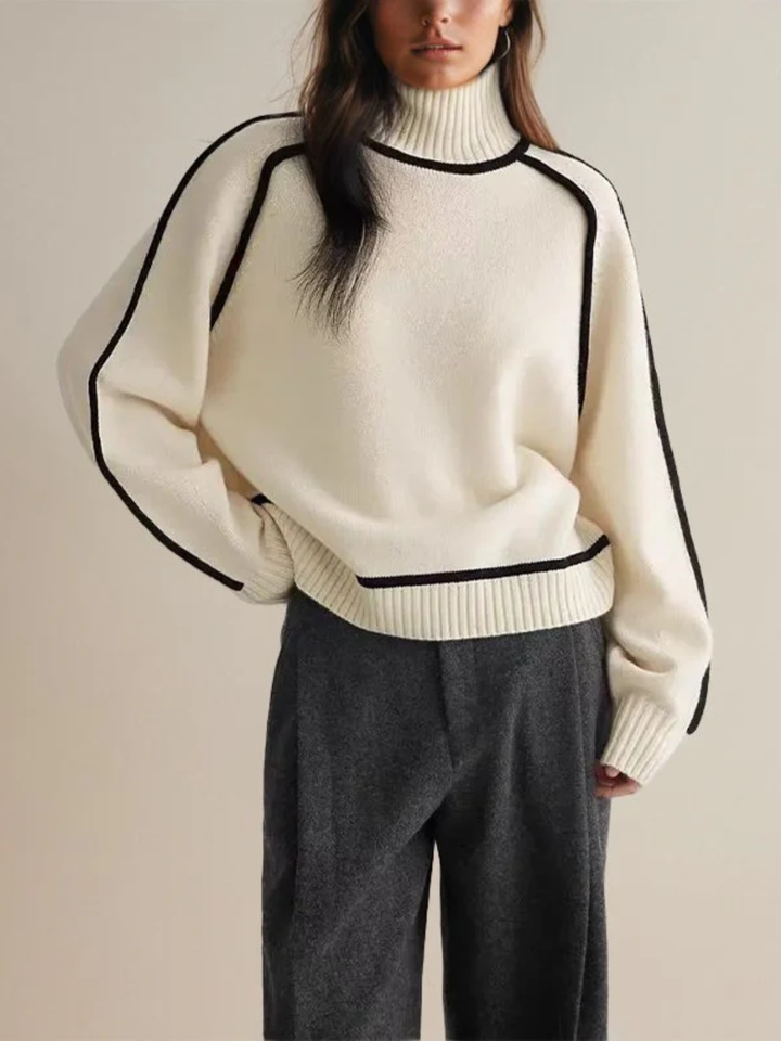 Jana | Damen Winter Rollkragenpullover Mit Color Block Design
