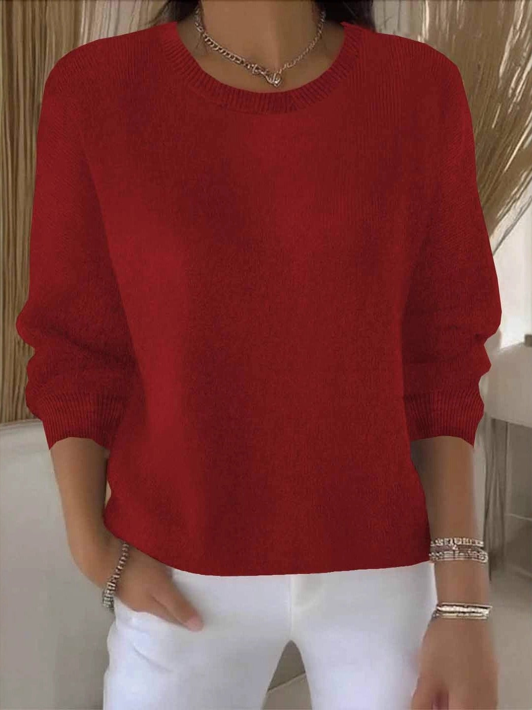 Claudia | Damen Alltagstauglicher Winter-Strickpullover