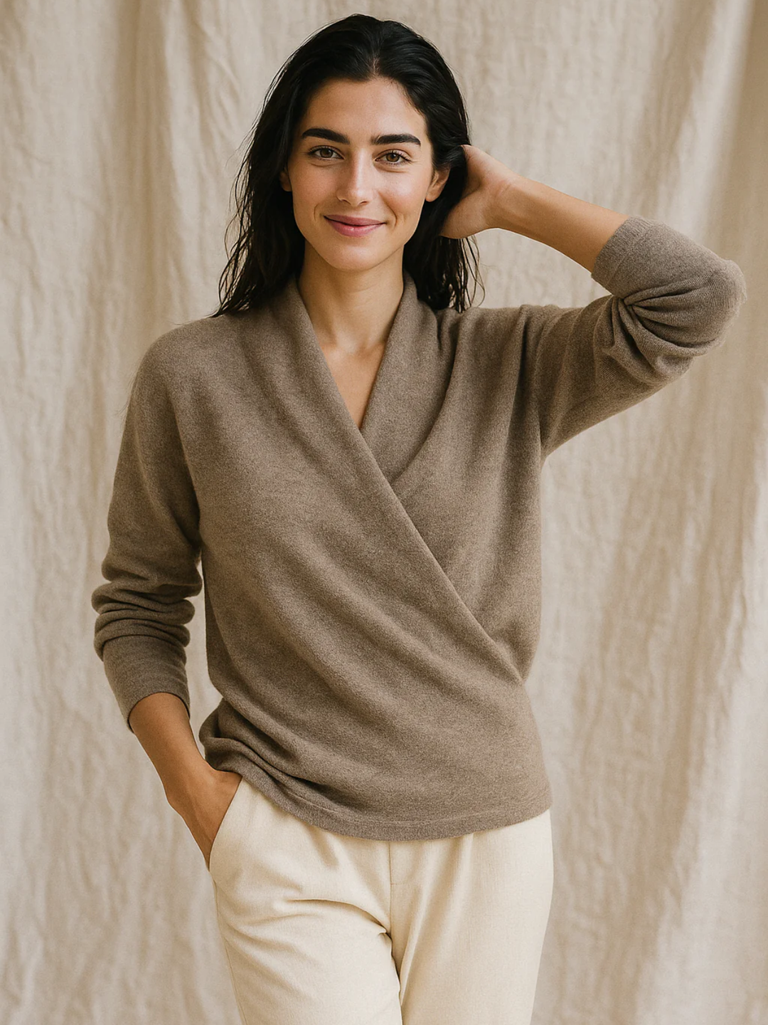 Jessica | Damen Winter Wickelpullover Mit V Ausschnitt