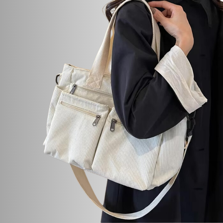 Stilvolles Schultertasche Cord mit Reißverschlusstaschen