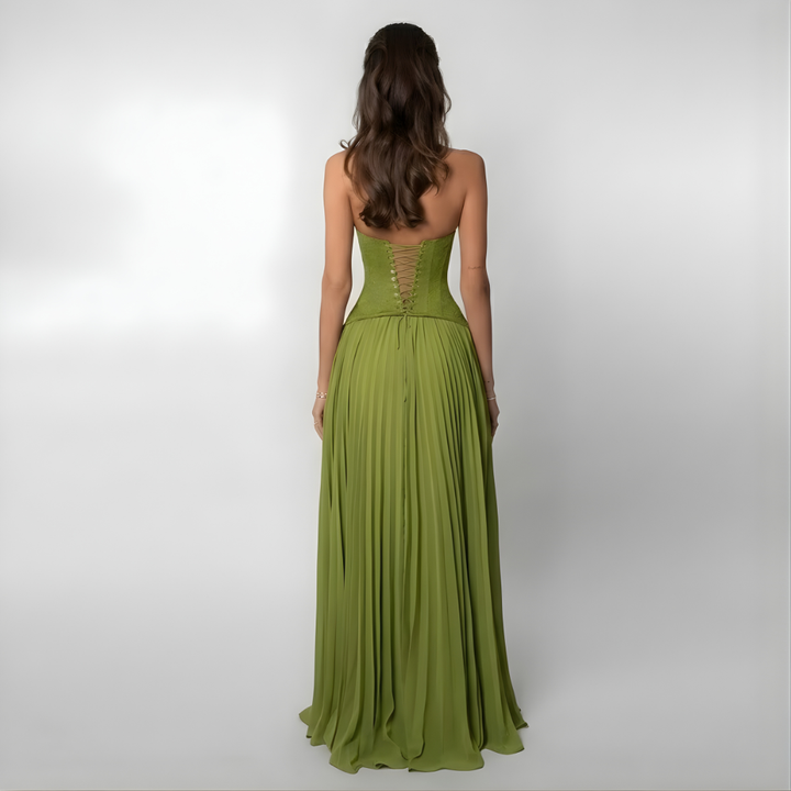Gaia Maxi Kleid – Elegantes Spitzenkleid mit Plisseerock
