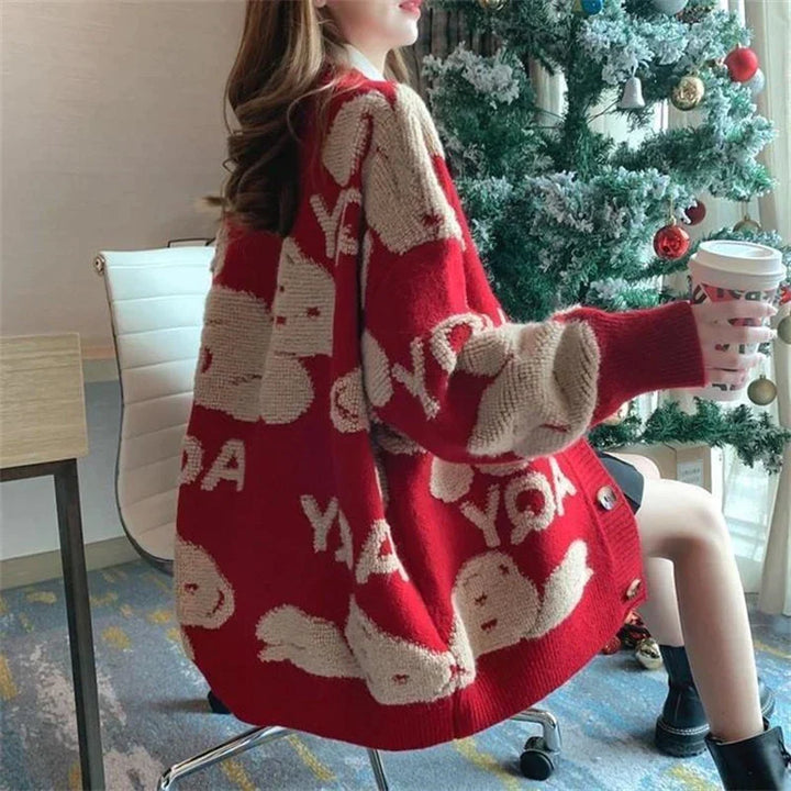Orianna - Grob gestrickte Strickjacke mit verspielten Mustern