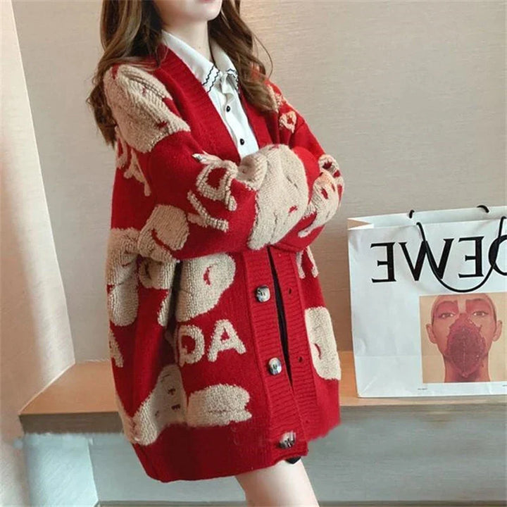 Orianna - Grob gestrickte Strickjacke mit verspielten Mustern