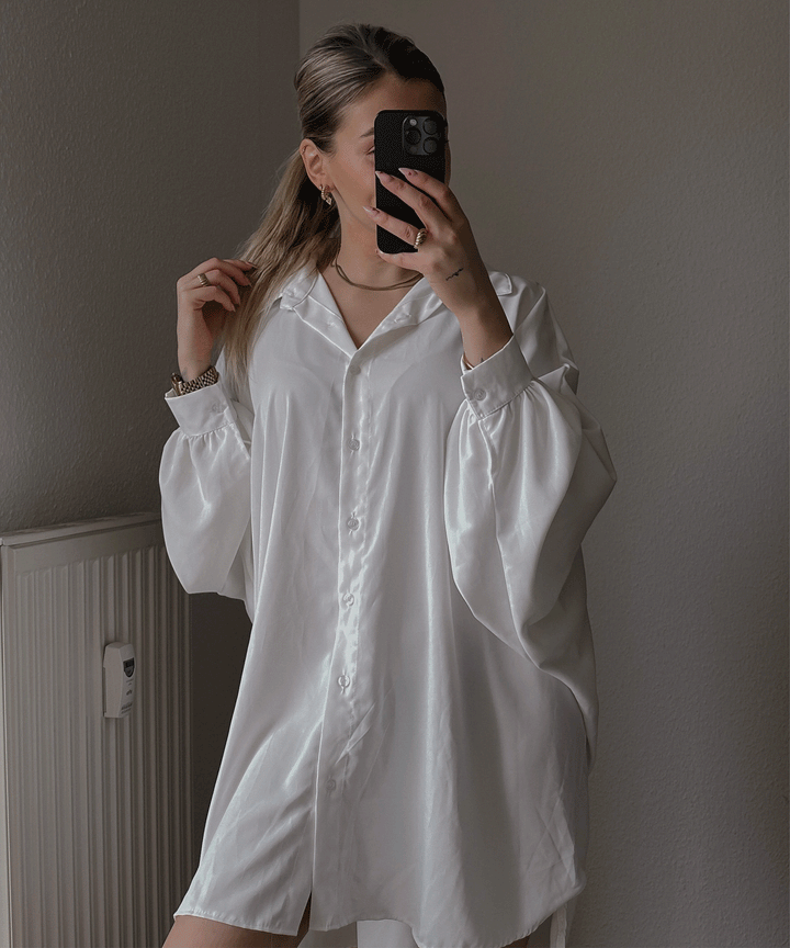 Damenbluse Oversized Weiß Polyester