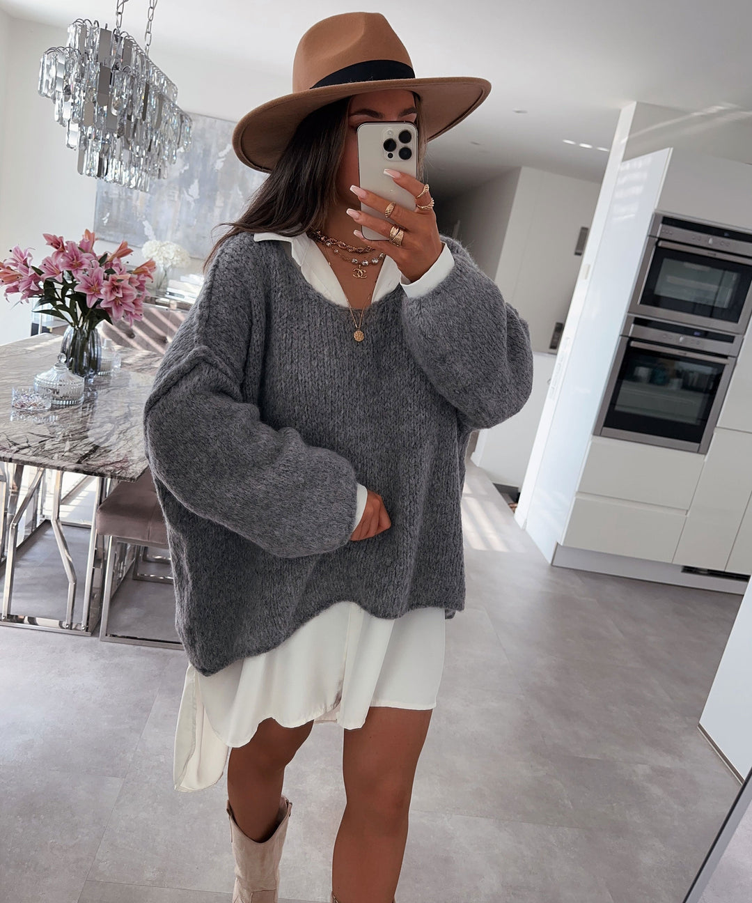 Damenbluse Oversized Weiß Polyester