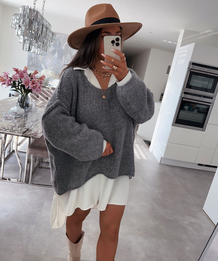 Damenbluse Oversized Weiß Polyester