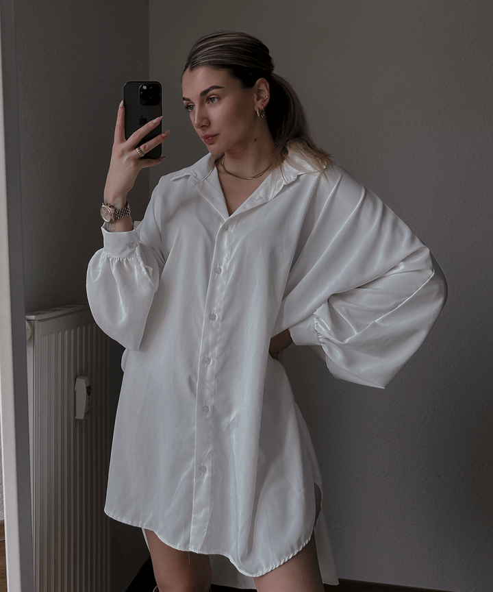 Damenbluse Oversized Weiß Polyester