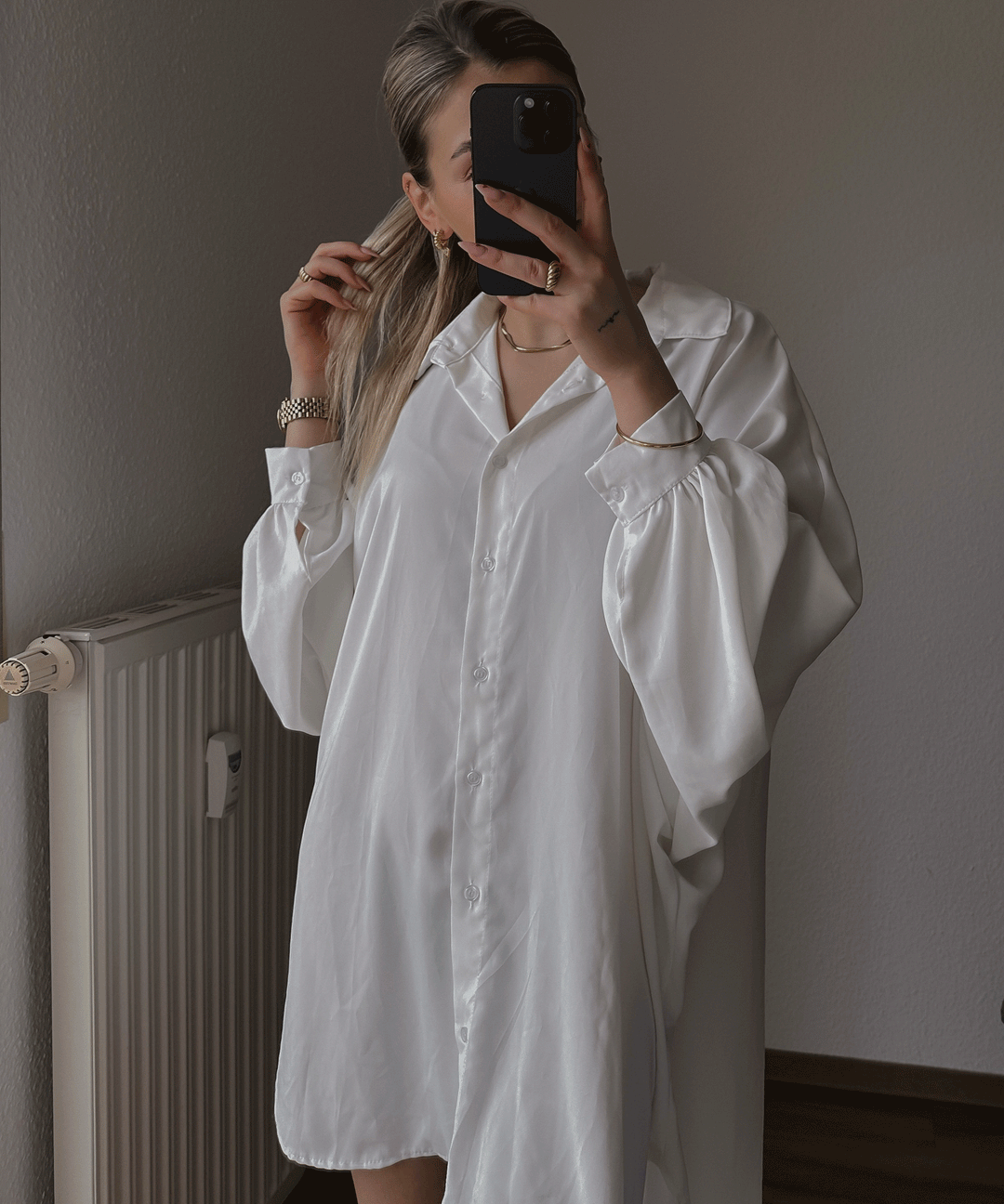 Damenbluse Oversized Weiß Polyester